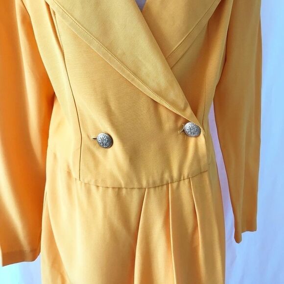 Vintage 80s Algo yellow trench jacket dress size 9 - Picture 3 of 11
